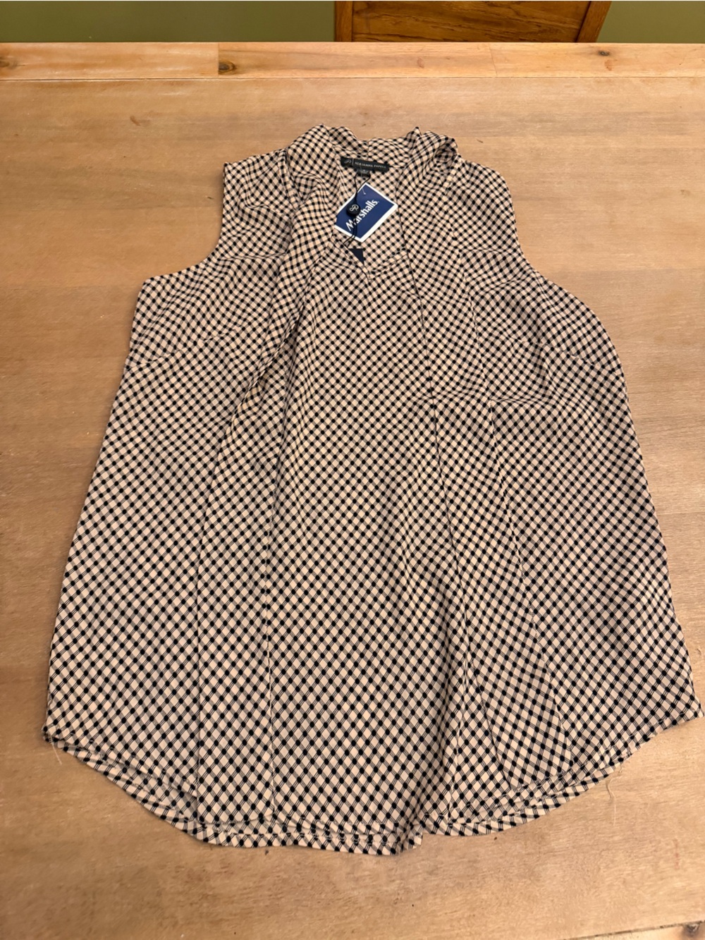 Adrianna Papell Cream & Black Checked Tank Top